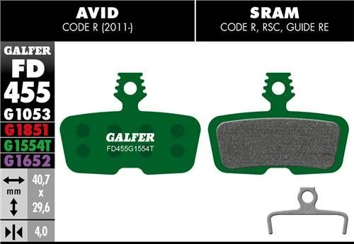 Pair Of Galfer Semi-metallic Sram Code R, RSC, Guide RE / Avid Code R (2011 ..) Pro Brake Pads - Image 2